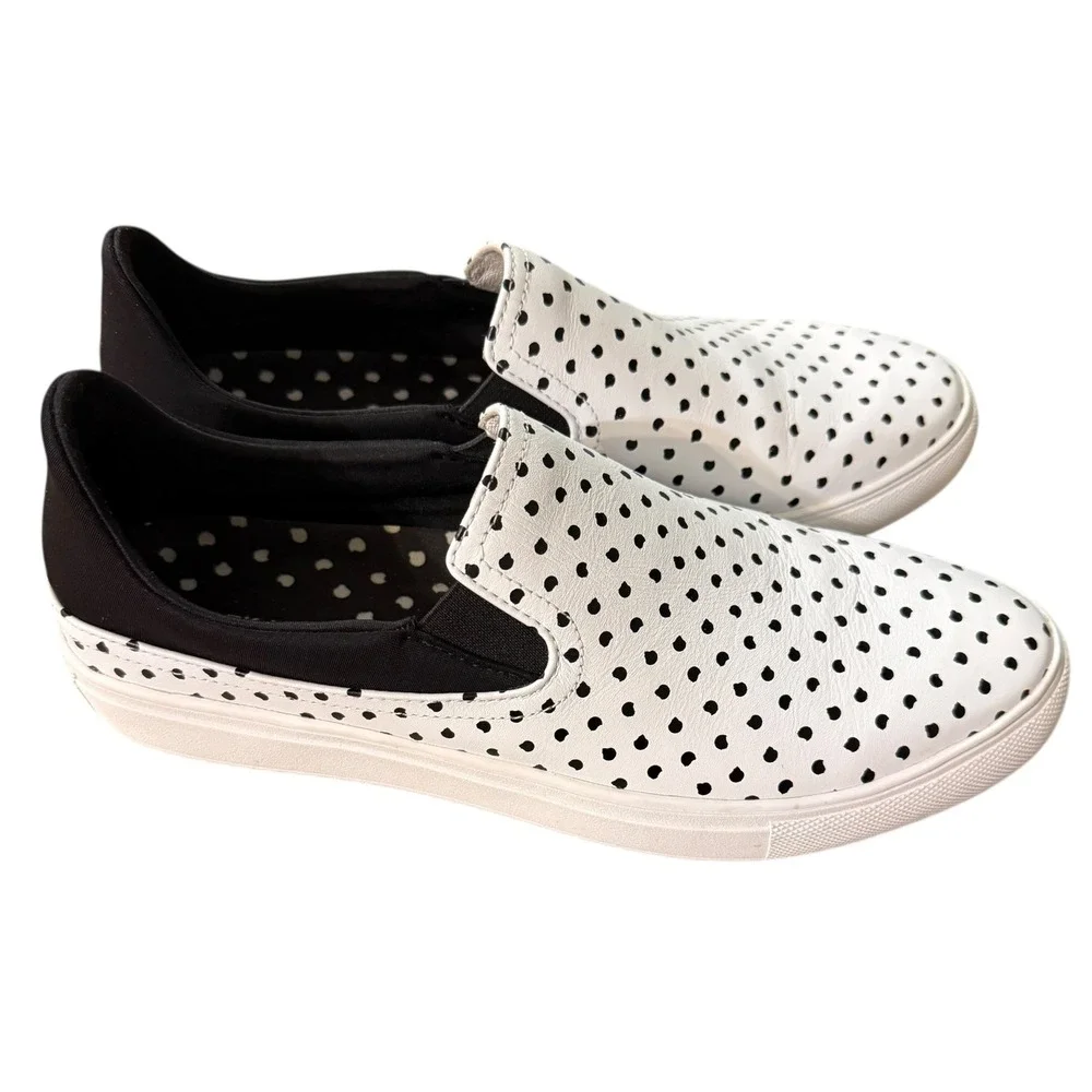 Mark Nason Aimee Slip On Sneakers Women's Size‎ 10 White Black Polka Dot Leather